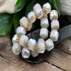 *10* 10mm Platinum Washed Milky Crystal AB Fire Polished Cathedral Beads