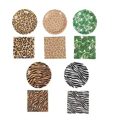 60 Assorted Animal Safari Disposable Paper PLATES NAPKINS Tableware Set Party