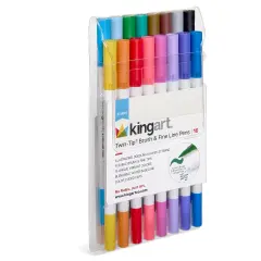KINGART&reg; Twin-Tip&trade; Brush & Fine Line Pens, Set of 16 Colors