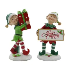 Christmas Elf Figurine Set &ndash; Festive Holiday Elves with Gift & Merry Christmas Sign