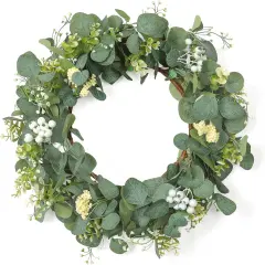 Wreaths for Front Door 20'' Eucalyptus Wreath Spring Green Wreath with White Berries for Home Porch