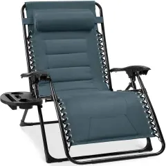 Best Choice Products Oversized Padded Zero Gravity Chair, Folding Outdoor Patio Recliner w/ Side Tray Slate Blue