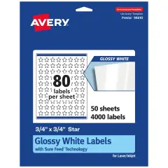 Avery Glossy White Star Labels with Sure Feed, 3/4" x 3/4"