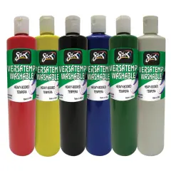 Sax Versatemp Washable Heavy-Bodied Tempera Paint, 1 Quart Bottles, Assorted Colors, Set of 6