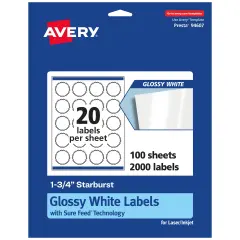 Avery Glossy White Starburst Labels with Sure Feed, 1.75"