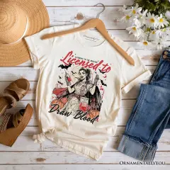 Licensed to Draw Blood Halloween Nurse T-Shirt, Groovy Tee for Spooky Season