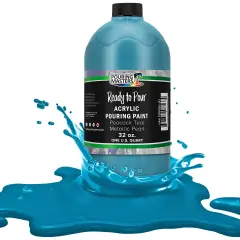 Pouring Masters Peacock Teal Metallic Pearl Ready to Pour Acrylic Pouring Paint - Premium 32-Ounce Pre-Mixed Fluid Acrylic Paint - Fluid Art Supplies for Canvas, Wood, Paper, Tile & Rocks