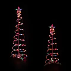 Northlight Lighted Sprial Outdoor Christmas Trees - 4' and 6' - Multi-Color - Set of 2 White