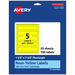 Avery Neon Yellow Paper Labels, 1.5" x 7.5" Rectangle
