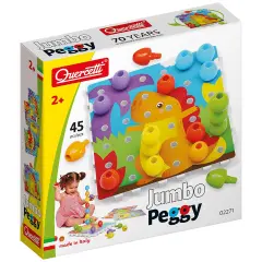 Quercetti: Jumbo Peggy - Creative Pegs Stacking & Color Matching Toy, Illustrated Cards & 9 Linking Boards, Animal & Nature Scenes, Toddler & Kids 2+