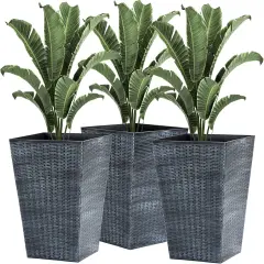 3-Piece Ceramic Indoor Planter Set with Drainage Holes Grey