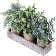 Set of 3 Mini Artificial Eucalyptus & Rosemary Plants in Wooden Planter