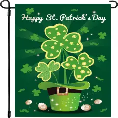 Happy St. Patrick's Day Garden Flag Shamrock Leprechaun Hat Decorative Irish Yard Flags Double Sided 12 x 18 Inch Saint Patrick's Day Lucky Day Outdoor Garden Lawn Farmhouse Decorations
