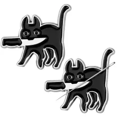 2pcs Funny Black Cat Needle Minder, Needle Minder Magnet, Magnetic Needle Nanny Needlework Accessories
