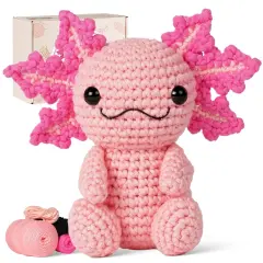 Crochet Kit for Beginners, Crochet Animal Kits, Amigurumi Crocheting Kit for Starters with Step-by-Step Video Tutorials, Beginner Crochet Kit for Adults (Axolotl 1Pack)