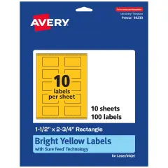 Avery Bright Yellow Paper Labels, 1.5" x 2.75" Rectangle