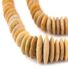 The Bead Chest Old Togo Glass Saucer Beads 17mm African Yellow Disk Large Hole 36 Inch Strand Handmade