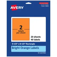 Avery Bright Orange Paper Labels, 5.5" x 8.5" Rectangle