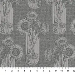 Grey Sunflowers Indelible by Anna Maria for Northcott Cotton 44"/45" Fabric Per Yard