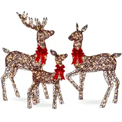 Best Choice Products 6.5ft 3-Piece Lighted Christmas Deer Set Outdoor Yard Decoration with 385 LED Lights, Stakes Rattan