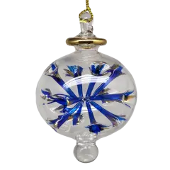 Blown Glass Pierced Starburst Ornament - Blue