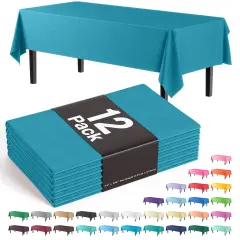 Exquisite 12-Pack Premium Plastic Tablecloth 54in. x 108in. Rectangle Plastic Table Cover Turquoise