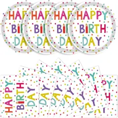 40 Pcs Birthday Plates and Napkins Party Supplies, Disposable Happy Birthday Plates and Napkins Dots Design Tableware Set for Birthday Party Decorations Serves 20