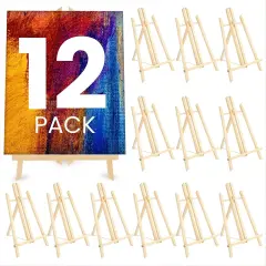 12 Pack 13.8-inch Table Top Easels for Painting and Canvas - Wooden Holder Stand for Kids and Artists Brown