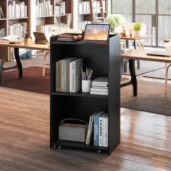 Lectern Rolling Podium Stand with 2 Storage Shelves and 4 Universal Wheels Black