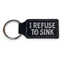 Keychain - Rectangle - I refuse to Sink - Leather Black/Silver