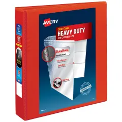 Avery Heavy-Duty View 3 Ring Binder, 1.5 Inch EZD Rings, Great for Portfolio Binders, Office Binders, School Notebook Binders, and More, 1 Red Binder (79171)