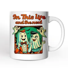 Retro Ghost Lovers Through Next Lives, Mug, Vintage Halloween Gift for Couples