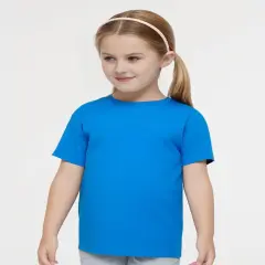 Rabbit Skins &reg; Toddler Girls' Ruffle Neck Fine Jersey Crewneck Short Sleeve Tee Cobalt