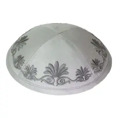 Kippah Light Gray Raw Silk