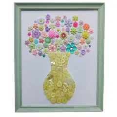 Flower Button Art Bundle | 75+ Assorted Flower Buttons + Yellow Fillers | Craft & DIY Decor Kit (8&rdquo; x 10&rdquo; Frame Size)