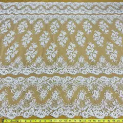1 Yard White Beaded & Corded Bridal Lace Fabric, 51" Wide Embroidered Polyester Mesh