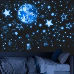 965 PCS Glow in The Dark Stars and Earth for Ceiling, Luminous Stars and Planet Wall Decals, Kids Room Decor, Glowing Galaxy Wall Stickers for Nursery Decorations (Blue)