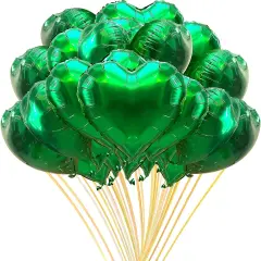 20Pcs 18 inch Green Foil Mylar Heart Shape Balloons Decorations Valentines Birthday Wedding Baby Shower Party (Emerald Green)