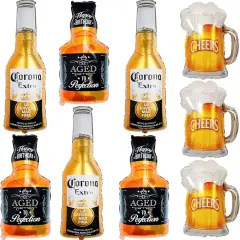 9pcs Corona Whisky Beer Mug Mylar Foil Helium Balloons, Men Women Boys Girls Beer Themed Birthday Party Decoration, Baby Shower Engagement Decoration Supplies