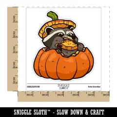 Water Bottle Sticker Set Raccoon Eating Pumpkin Fall Harvest Season Cute Waterproof Vinyl Stickers Pack Decal, Skateboard, Laptop, Car, Window, Bumper - 5 Pack
