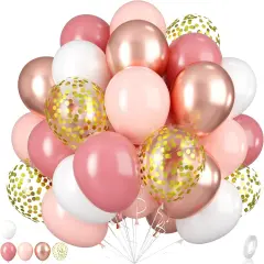 Dusty Pink Balloons, 55Pcs Blush Pink Party Balloons 12 Inch Metallic Rose Gold White Latex Balloons Retro Pink Rose Gold Balloons Gold Confetti Balloons for Birthday Party Baby Shower Bridal Shower