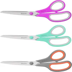 All Purpose Scissors Bulk 3-Pack, Ultra Sharp 2.5mm Thick Blade Shears Comfort-Grip for Office Desk Accessories Sewing Fabric Home Craft Teacher School Supplies, Right/Left Handed