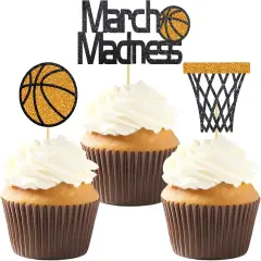 24Pcs Basketball Cupcake Toppers for Basketball Party Decorations, Basketball March Madness Cupcake Toppers, Basketball Theme Birthday Party Decorations