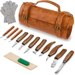 Wood Carving Kit Deluxe-Whittling Knife, Wood Carving Knife Set, Wood Whittling Kit for Beginners, Carving Knife Woodworking Wood Carving Tools Set with Large Leather Case
