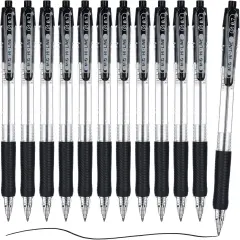 Ballpoint Pens, Black Ink Roller Ball Pens Fine Point 0.7mm, Retractable Ballpoint Pens Bulk Smooth Writing with Soft Anti-Slip Grip for Note Taking Office School Women Men (12 Pack)