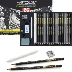Drawing Sketching Pencil Set, 26 Pieces, Graphite Pencils (14B-4H), Charcoal Pencils, Charcoal Sticks, Blending Stump, Eraser, Sharpeners, Artist Pencils for Beginners & Pro Artists