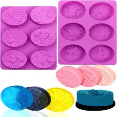 2PCS Oval Bee Silicone Soap Molds, 3D Honeycomb Shape Soap Molds, 6 Cavity Honeycomb Silicone Molds for Homemade Soaps, Beeswax, Resin, Bath Bomb, Cake, Chocolate, Bakeware (Purple)