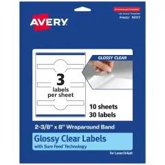 Avery Glossy Clear Wraparound Labels with Sure Feed, 2-3/8" x 8"