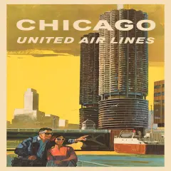 Chicago Marina Towers - United Airlines Vintage Travel Poster Prints