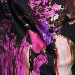 1 Yard Surreal Symphony Polyester Mikado Fabric Black Pink Purple Abstract Flowers 57 inch Width